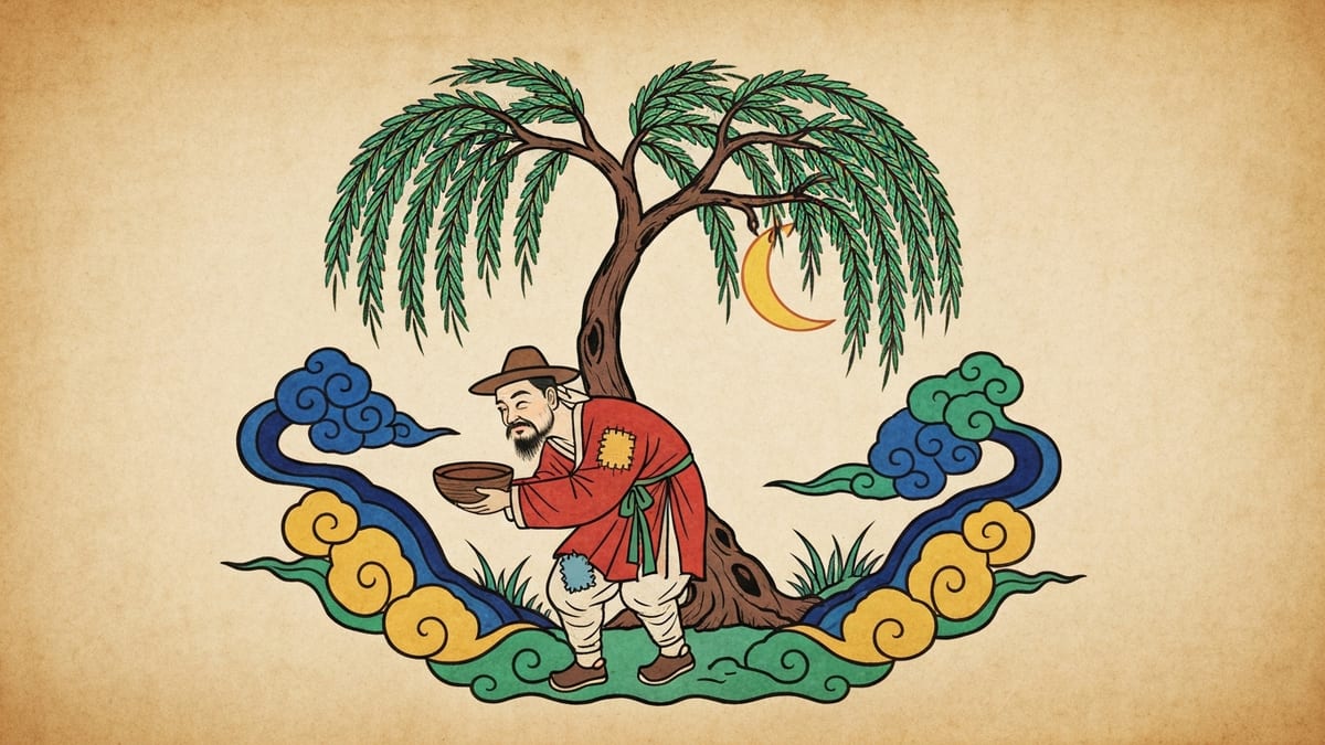 거지 꿈해몽 대표 이미지 (한국 전통 민화풍 일러스트)