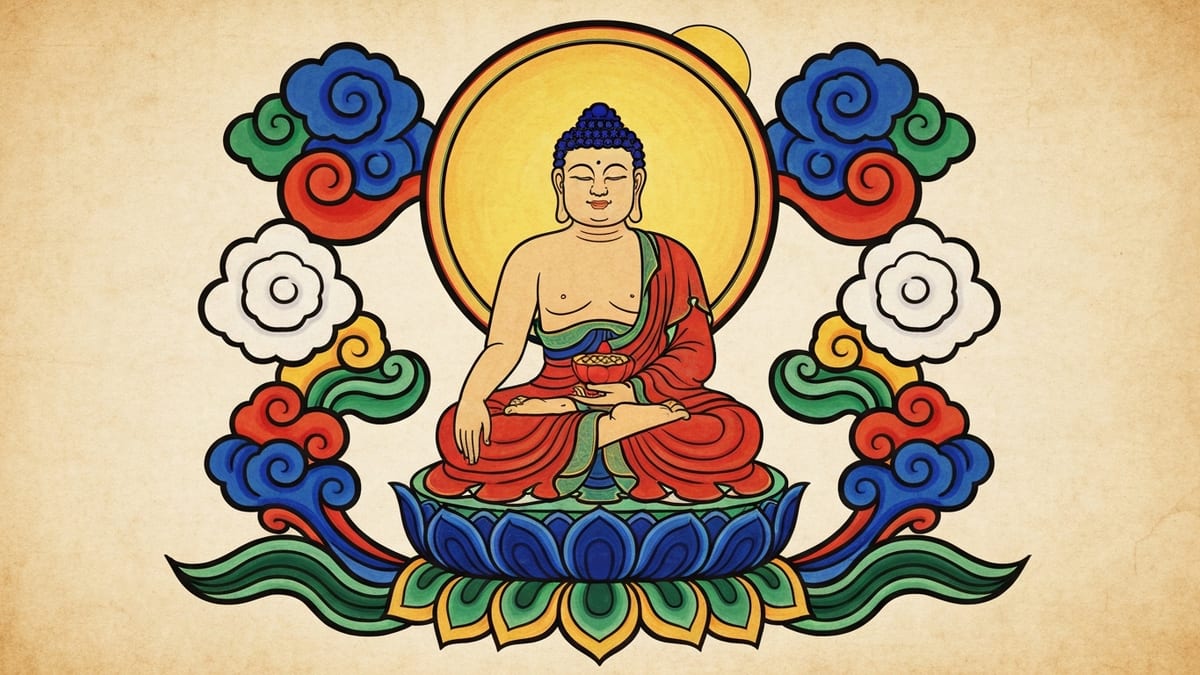 부처 꿈해몽 대표 이미지 (한국 전통 민화풍 일러스트)
