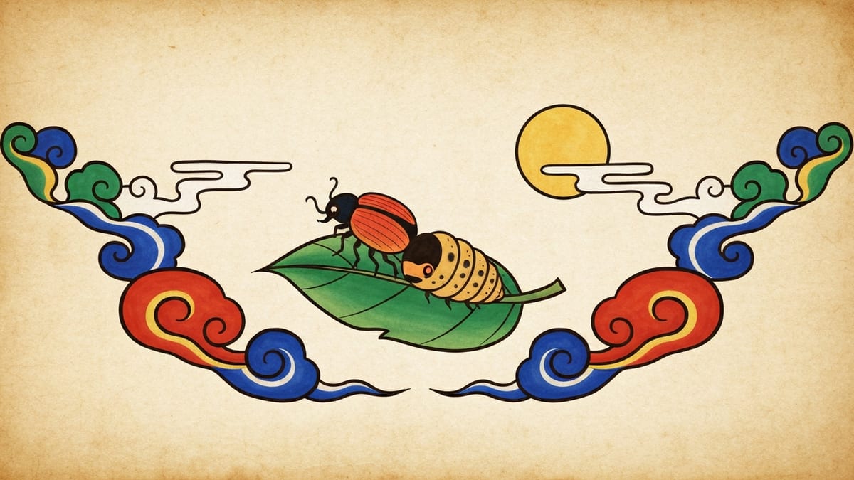 벌레 꿈해몽 대표 이미지 (한국 전통 민화풍 일러스트)