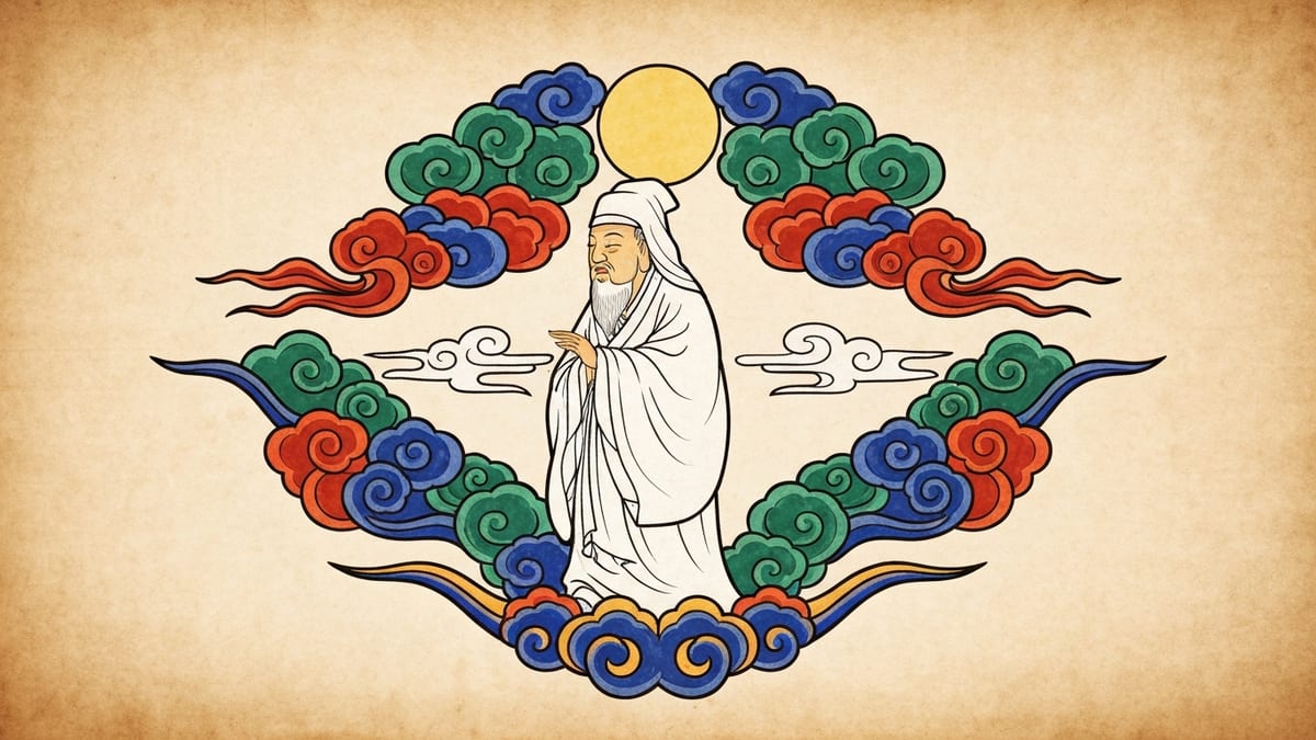 죽은 사람 꿈해몽 대표 이미지 (한국 전통 민화풍 일러스트)