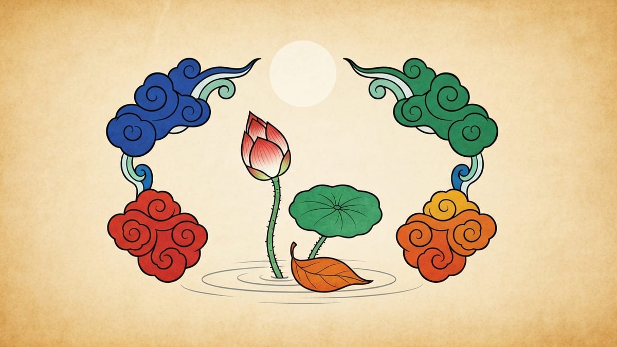 죽음 꿈해몽 대표 이미지 (한국 전통 민화풍 일러스트)