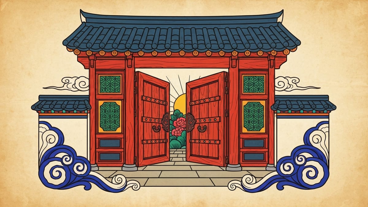 문 꿈해몽 대표 이미지 (한국 전통 민화풍 일러스트)