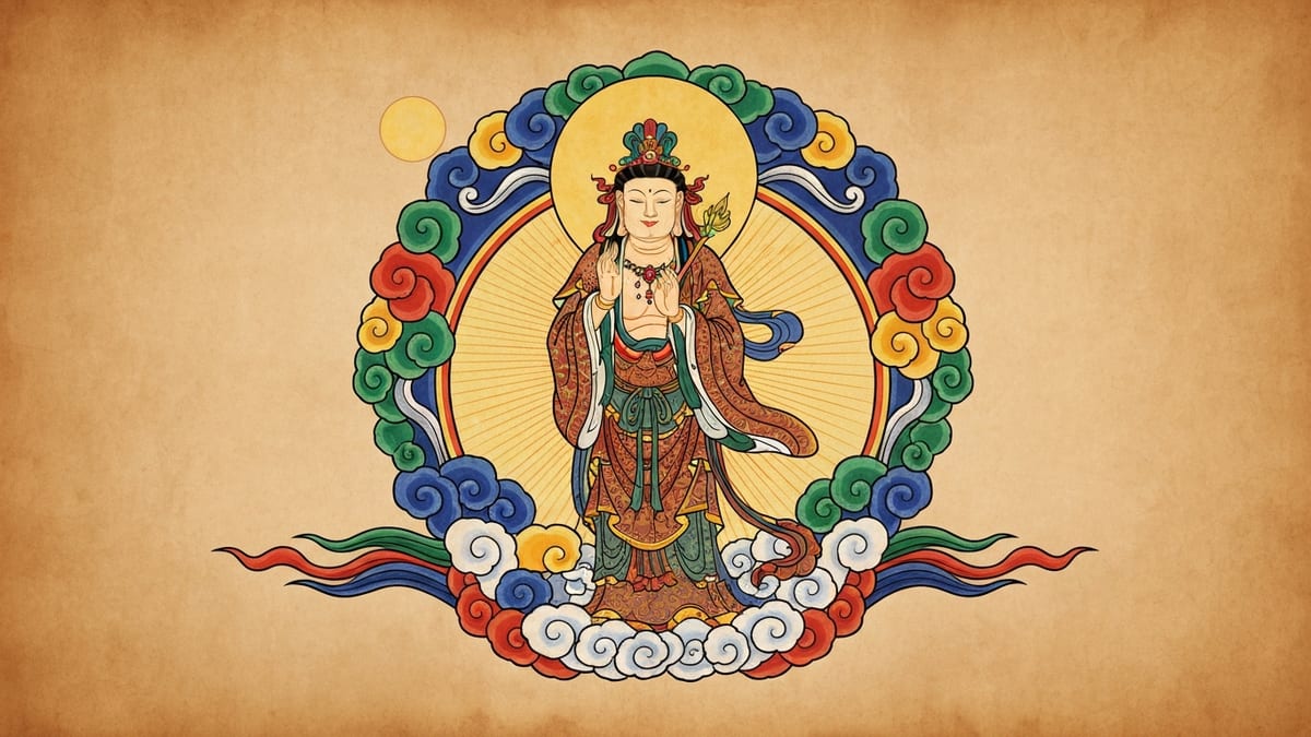 신(神) 꿈해몽 대표 이미지 (한국 전통 민화풍 일러스트)