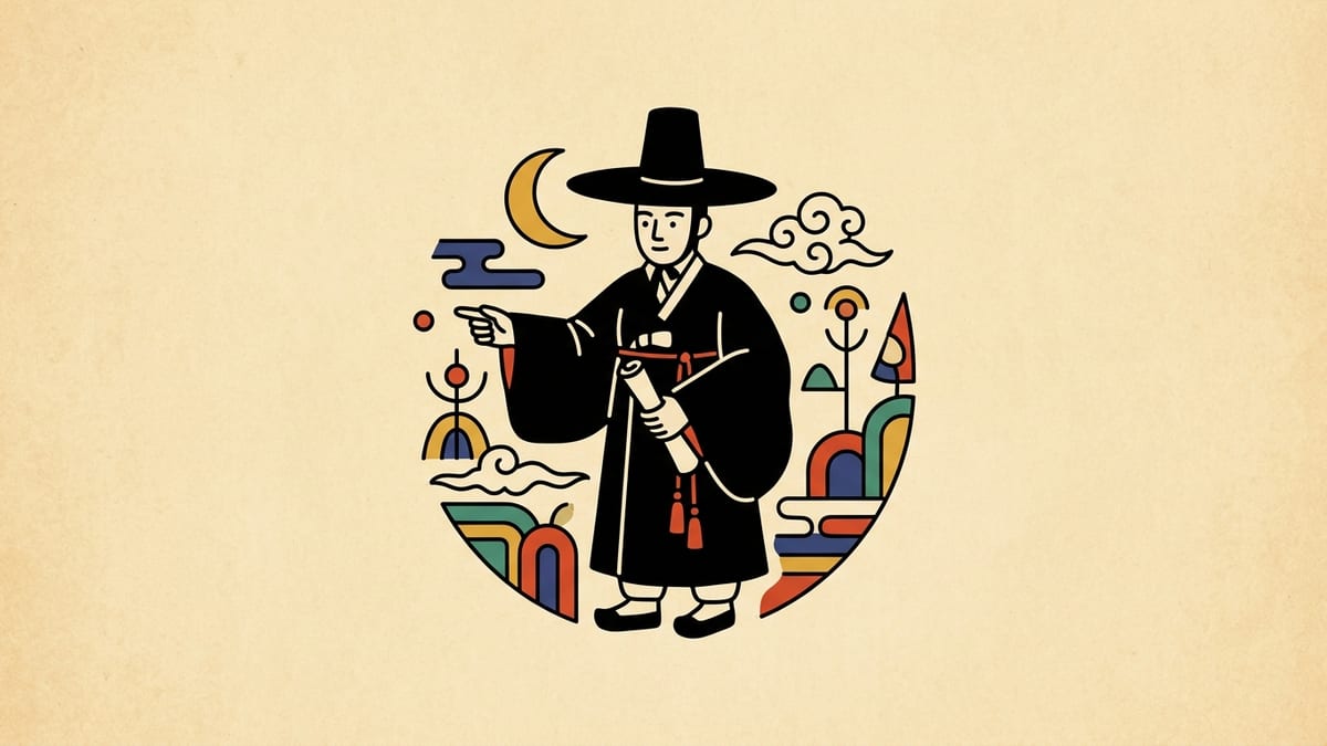 저승사자 꿈해몽 대표 이미지 (한국 전통 민화풍 일러스트)