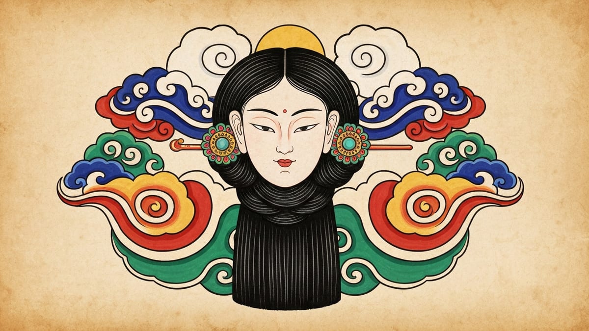 머리카락 꿈해몽 대표 이미지 (한국 전통 민화풍 일러스트)