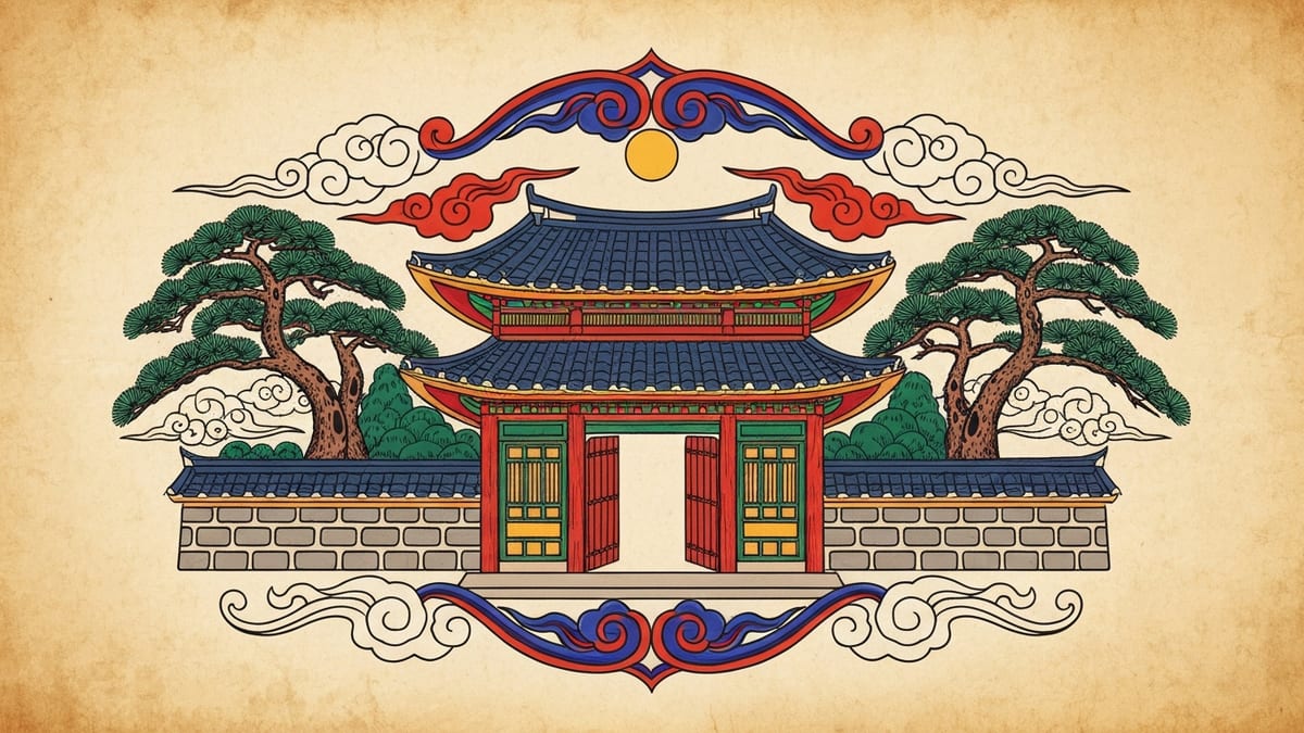 집 꿈해몽 대표 이미지 (한국 전통 민화풍 일러스트)