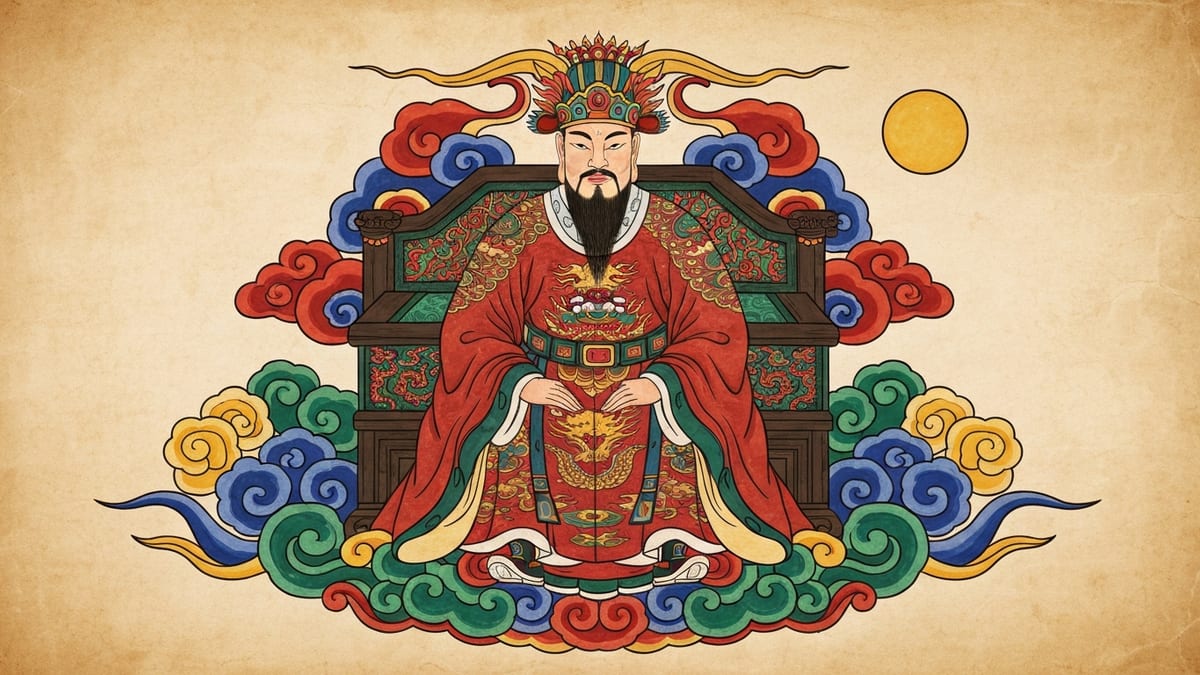 왕(임금) 꿈해몽 대표 이미지 (한국 전통 민화풍 일러스트)