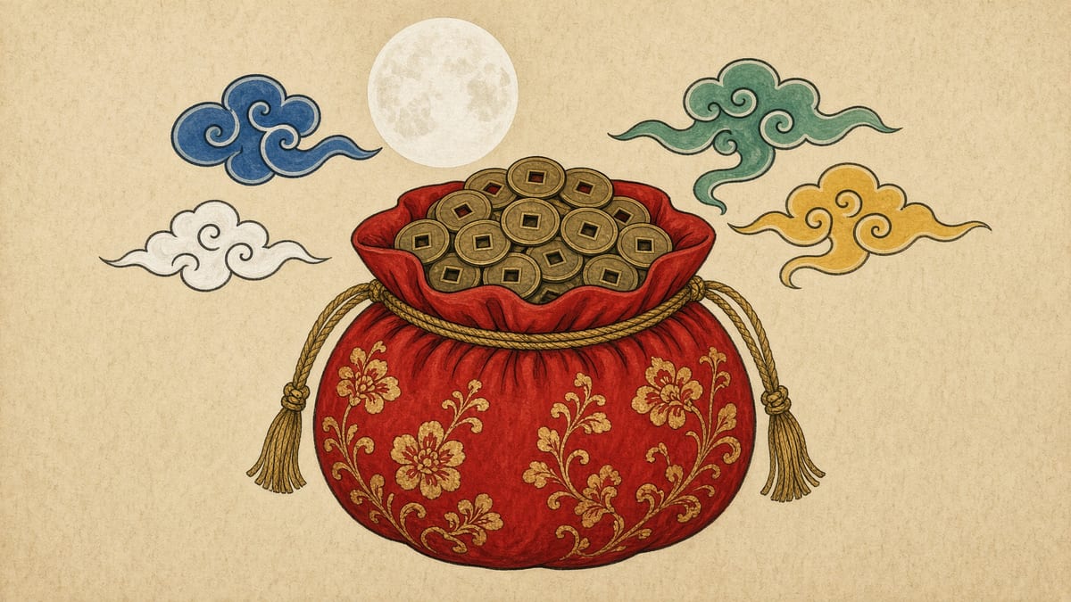 복권 꿈해몽 대표 이미지 (한국 전통 민화풍 일러스트)