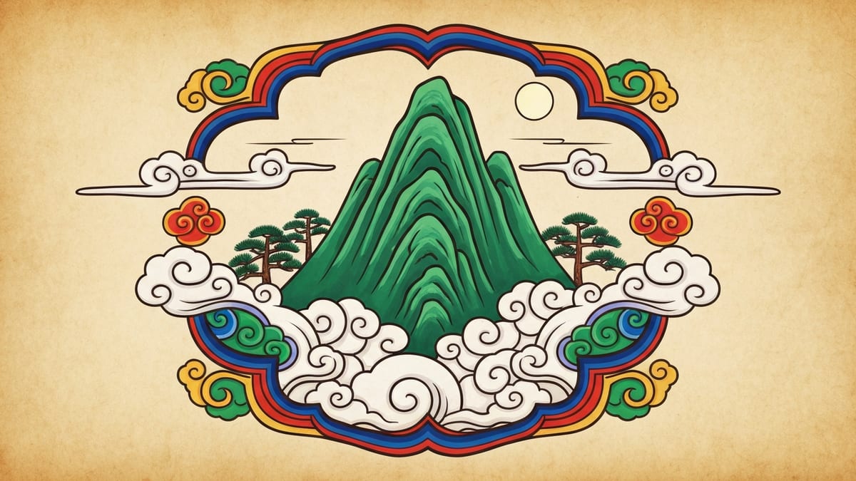 산 꿈해몽 대표 이미지 (한국 전통 민화풍 일러스트)