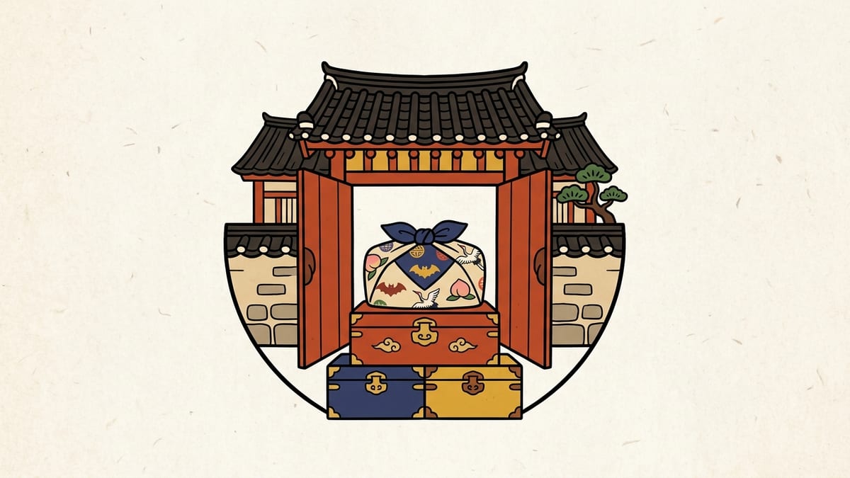 이사 꿈해몽 대표 이미지 (한국 전통 민화풍 일러스트)