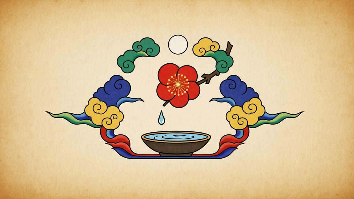 코피 꿈해몽 대표 이미지 (한국 전통 민화풍 일러스트)