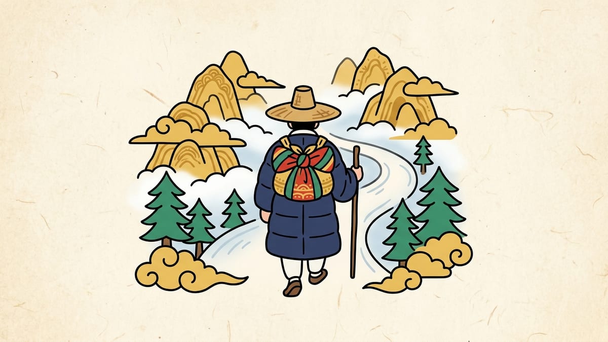 모르는 사람 꿈해몽 대표 이미지 (한국 전통 민화풍 일러스트)