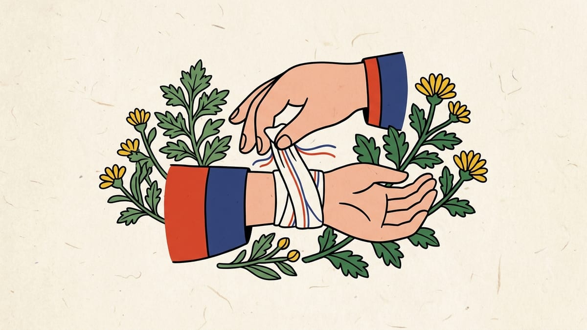 상처 꿈해몽 대표 이미지 (한국 전통 민화풍 일러스트)