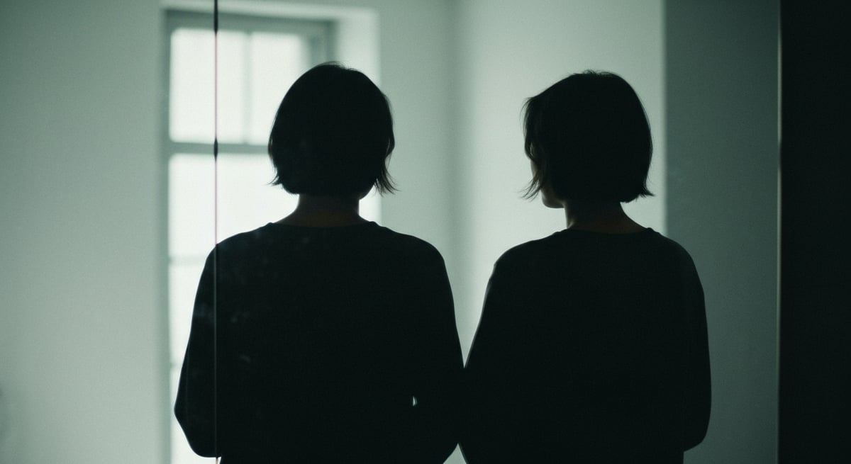 거울을 마주한 사람의 실루엣