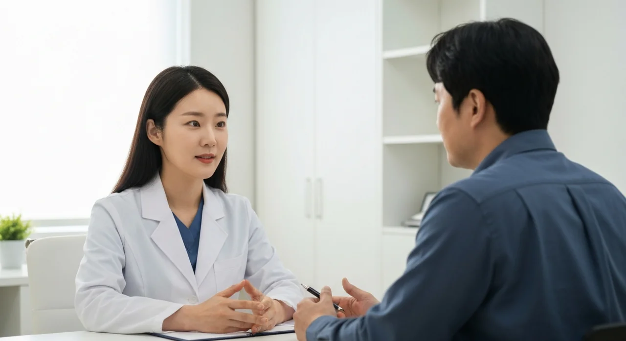 정신과 전문의와 상담하는 환자