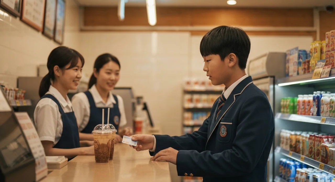 편의점에서 청소년 체크카드로 결제하는 학생