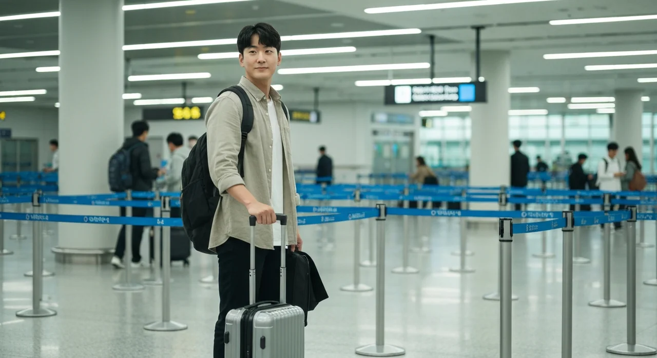 세관 자진신고 라인에 선 여행자