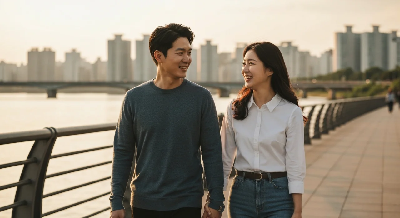 한강을 산책하며 미래를 이야기하는 부부