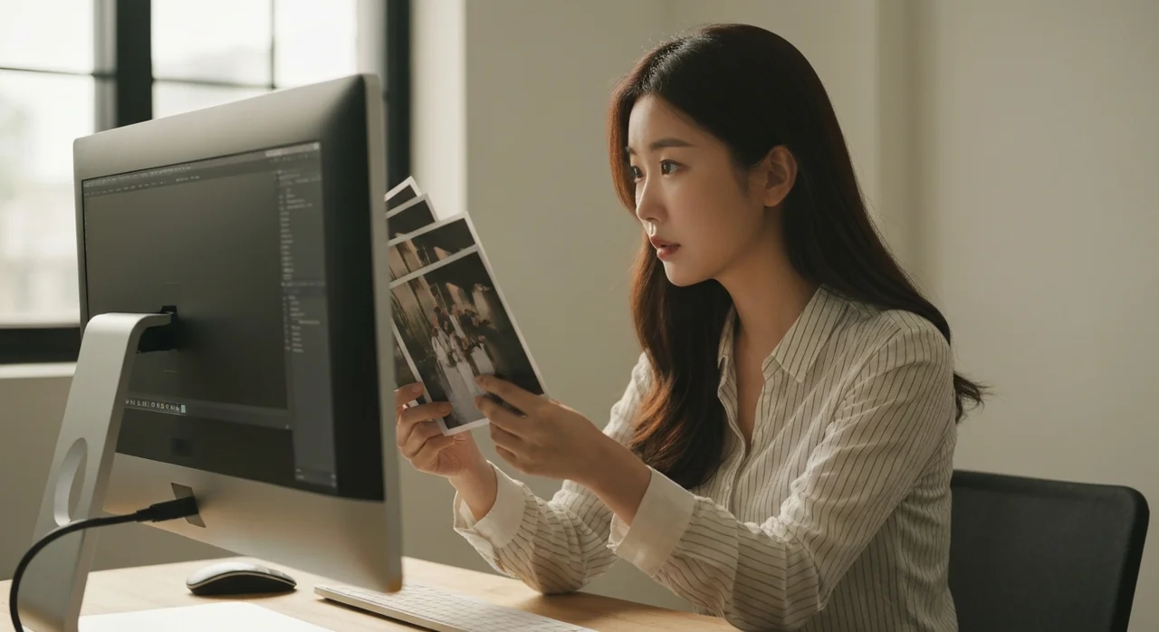 여러 이미지 포맷을 비교하는 디자이너