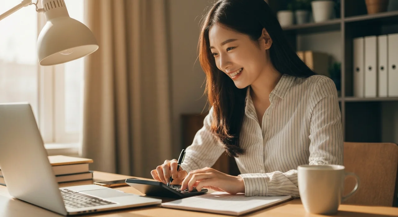 ISA 절세 계산을 해보며 미소 짓는 모습