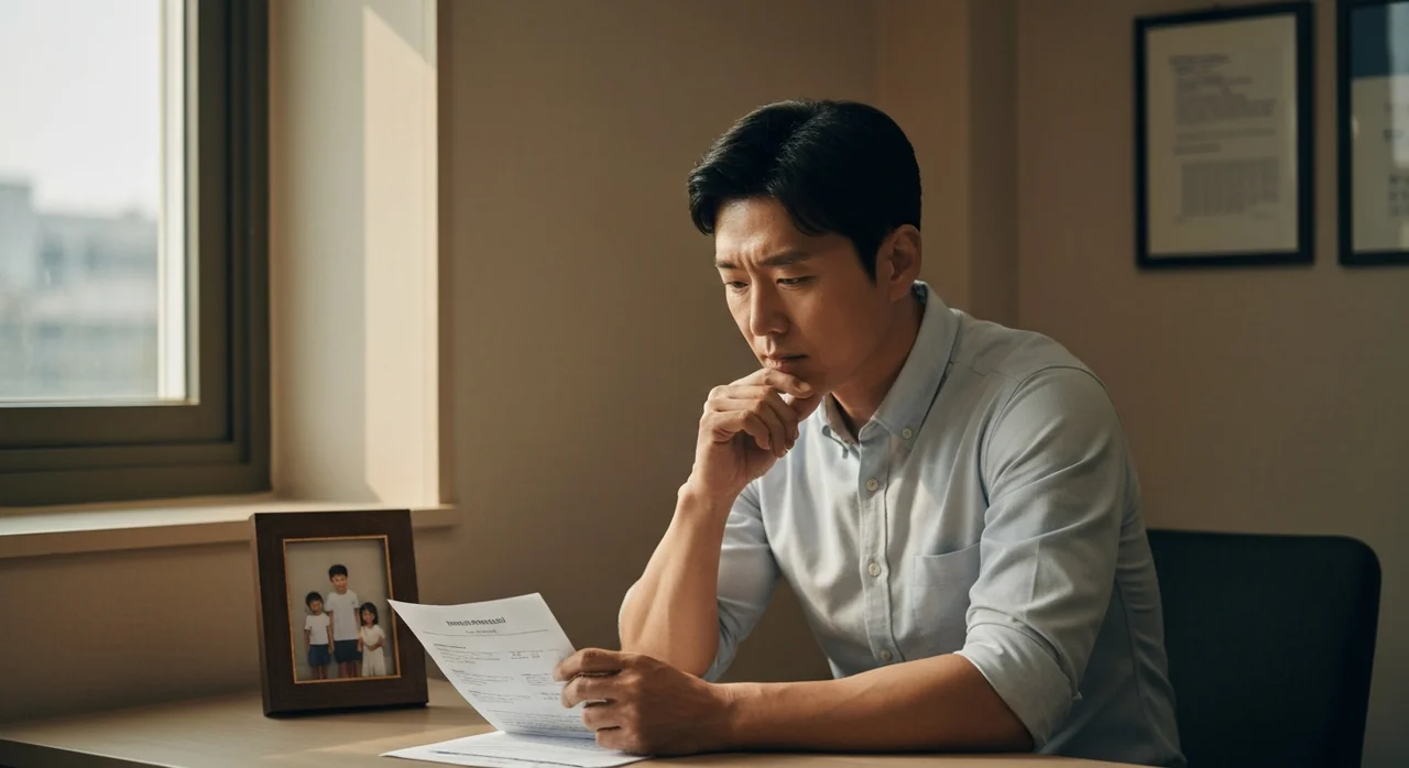 정기보험 상품을 비교 검토하는 40대 가장