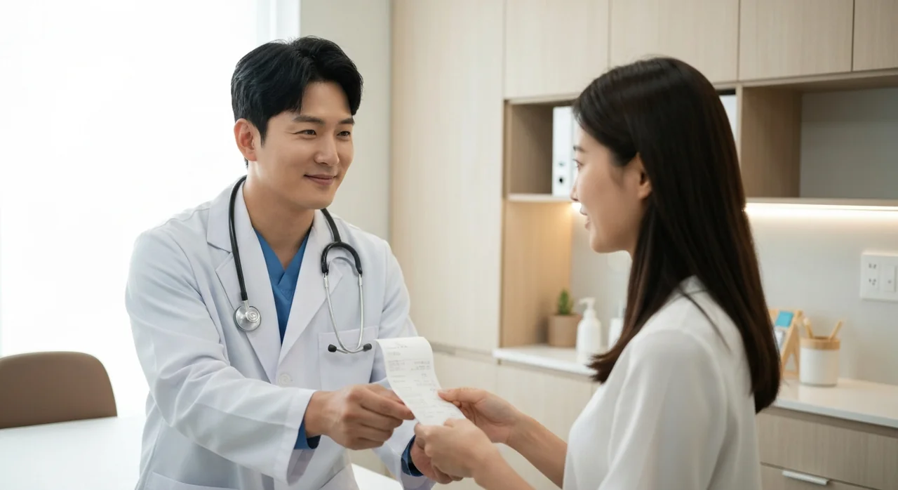 진료 후 영수증을 받는 환자
