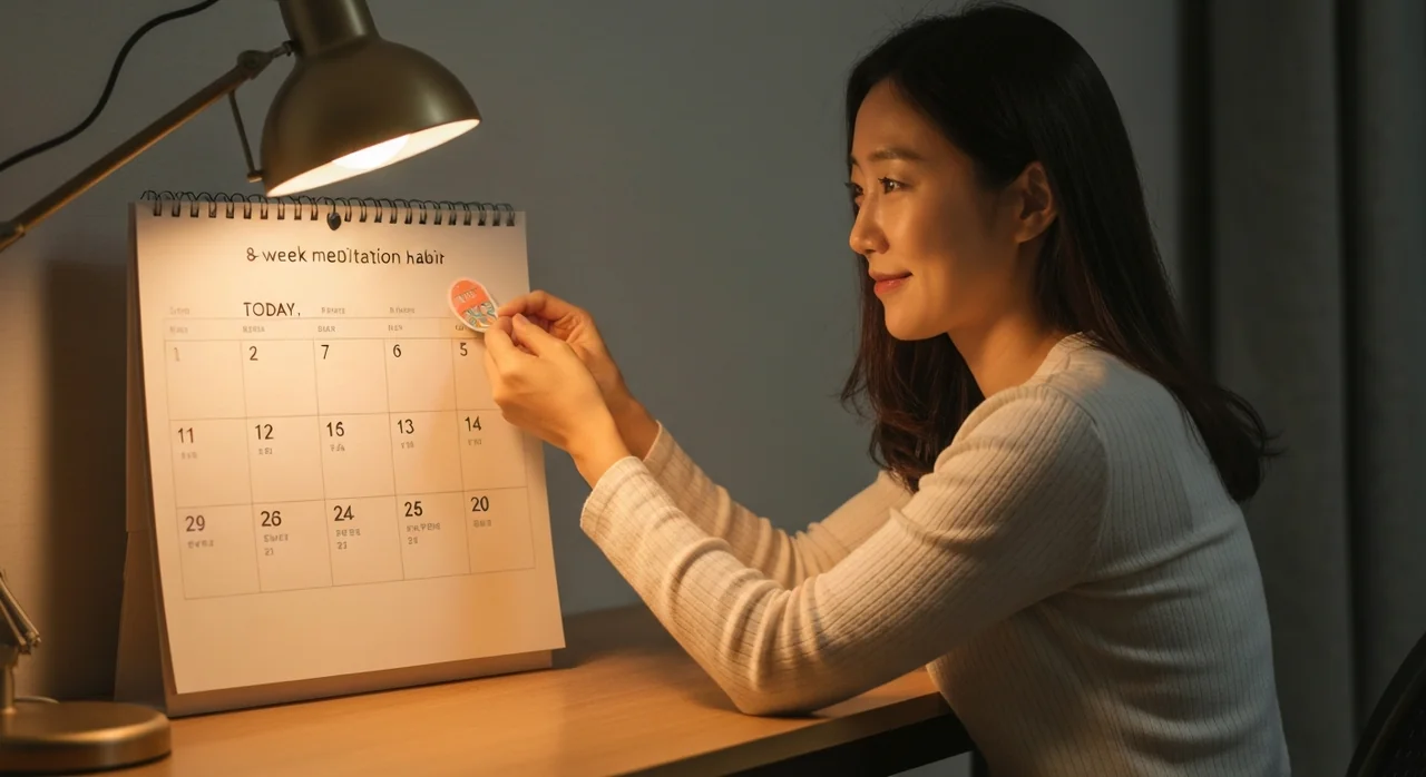 명상 8주 실천을 체크하는 모습