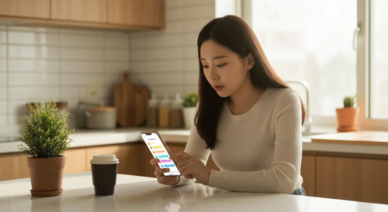 가계부 앱으로 지출을 관리하는 모습