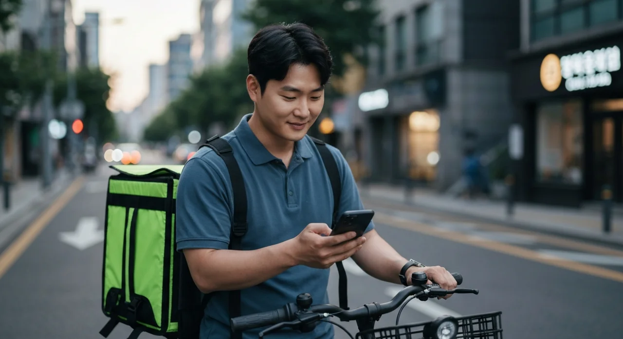 배달 주문을 확인하는 쿠팡이츠 라이더