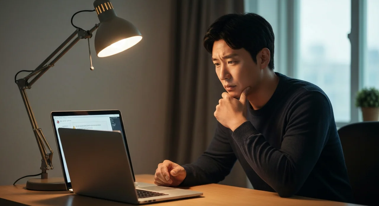 보안 경고 메시지를 확인하는 모습