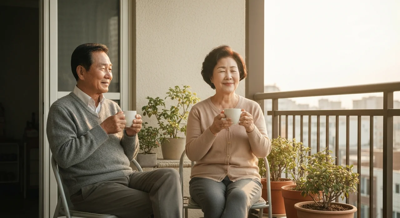 여유로운 아침을 보내는 은퇴 부부