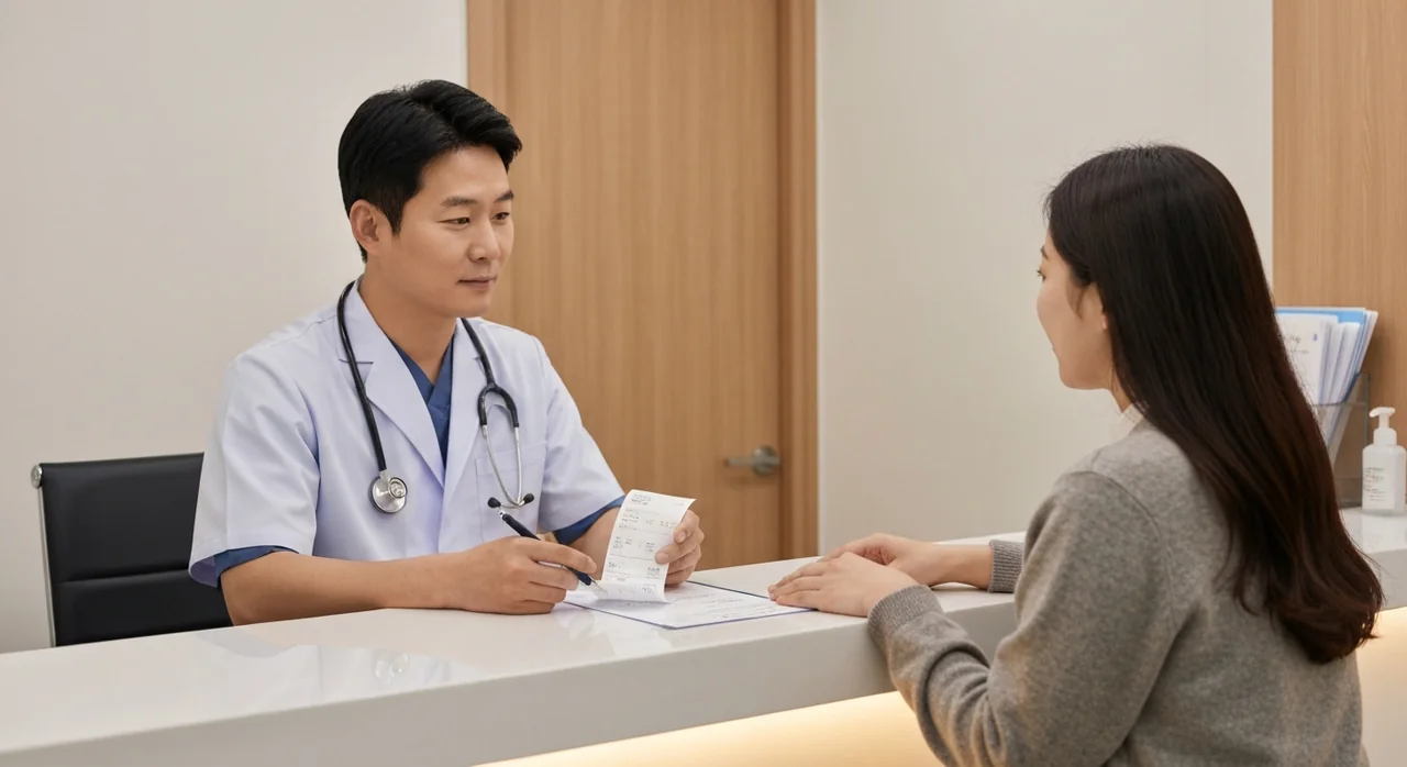 수의사가 펫보험 청구 서류를 설명하는 장면