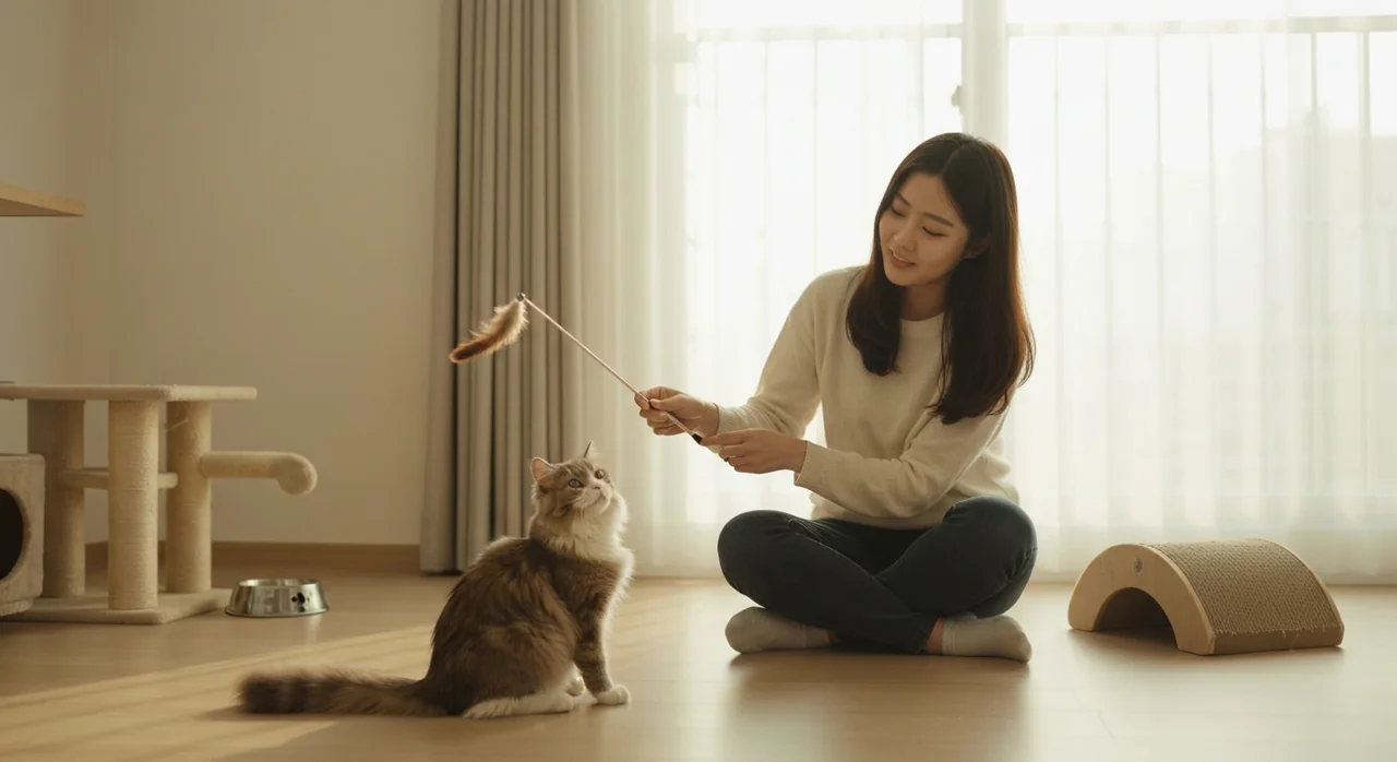 고양이와 함께 노는 모습