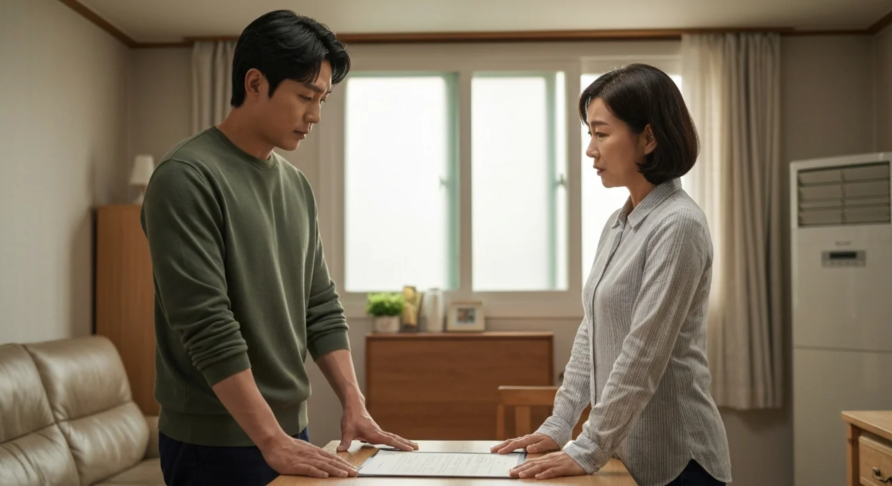 임대인과 계약 분쟁을 상의하는 장면
