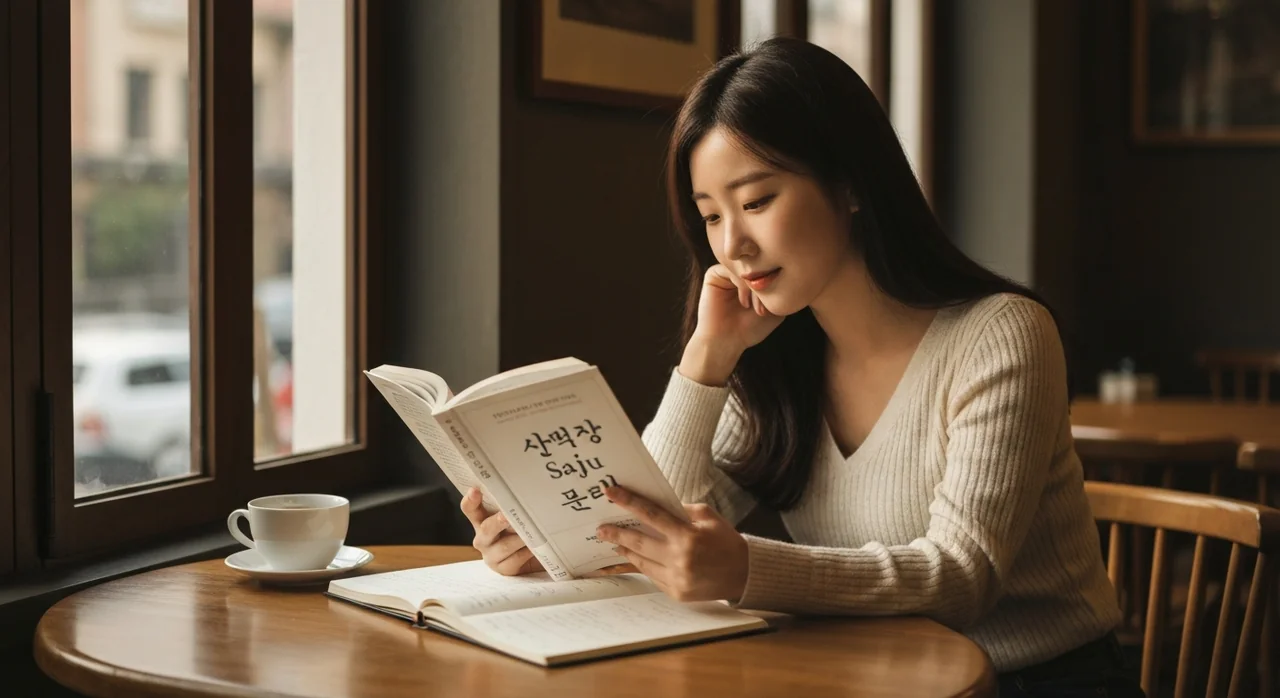 사주 입문서를 공부하는 모습