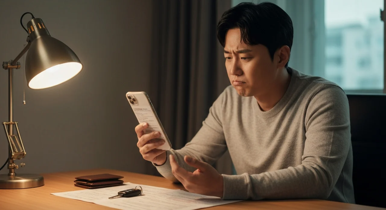 과태료 고지서를 확인하는 운전자