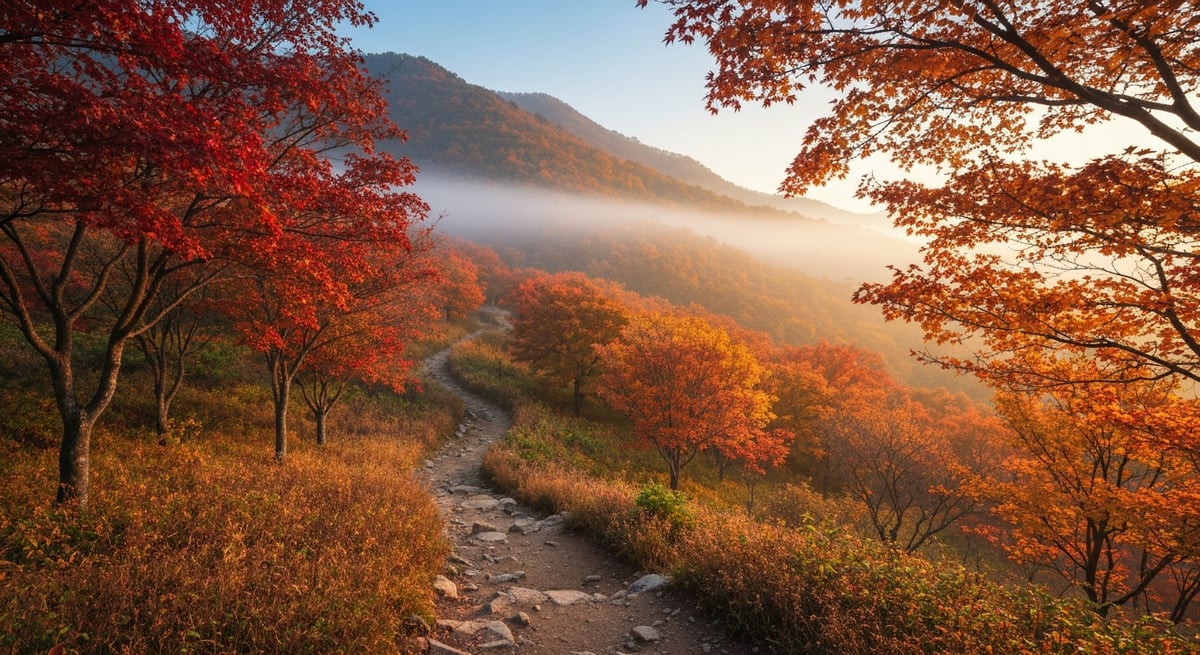 가을 단풍이 물든 산길