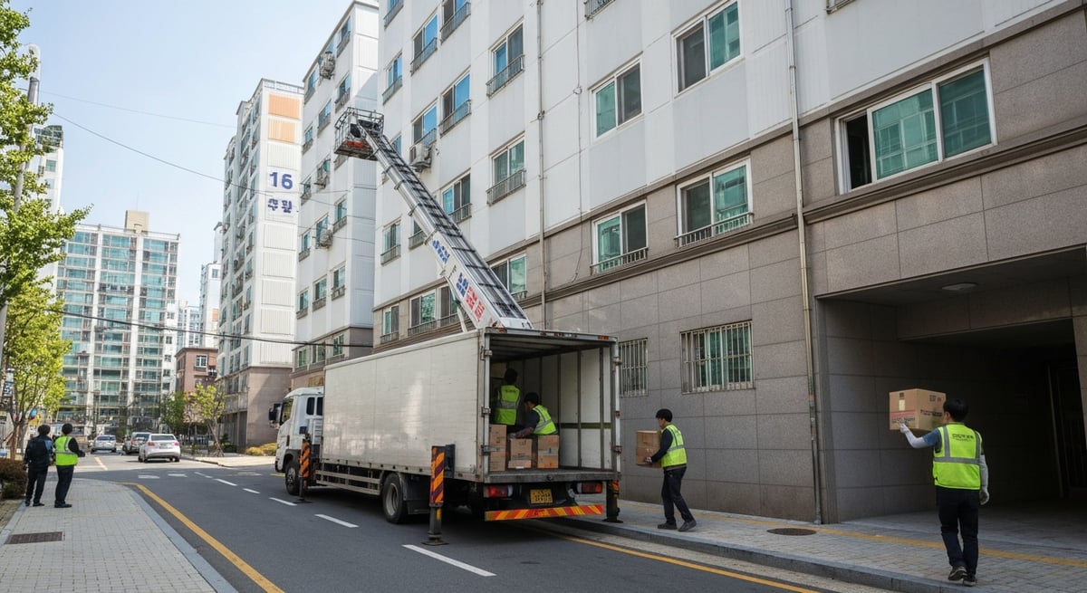 이삿짐 사다리차가 있는 아파트