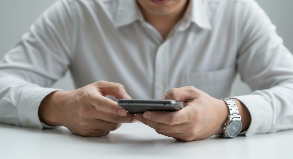 한국 남성의 손이 스마트폰을 들고 2단계 인증을 설정하는 모습