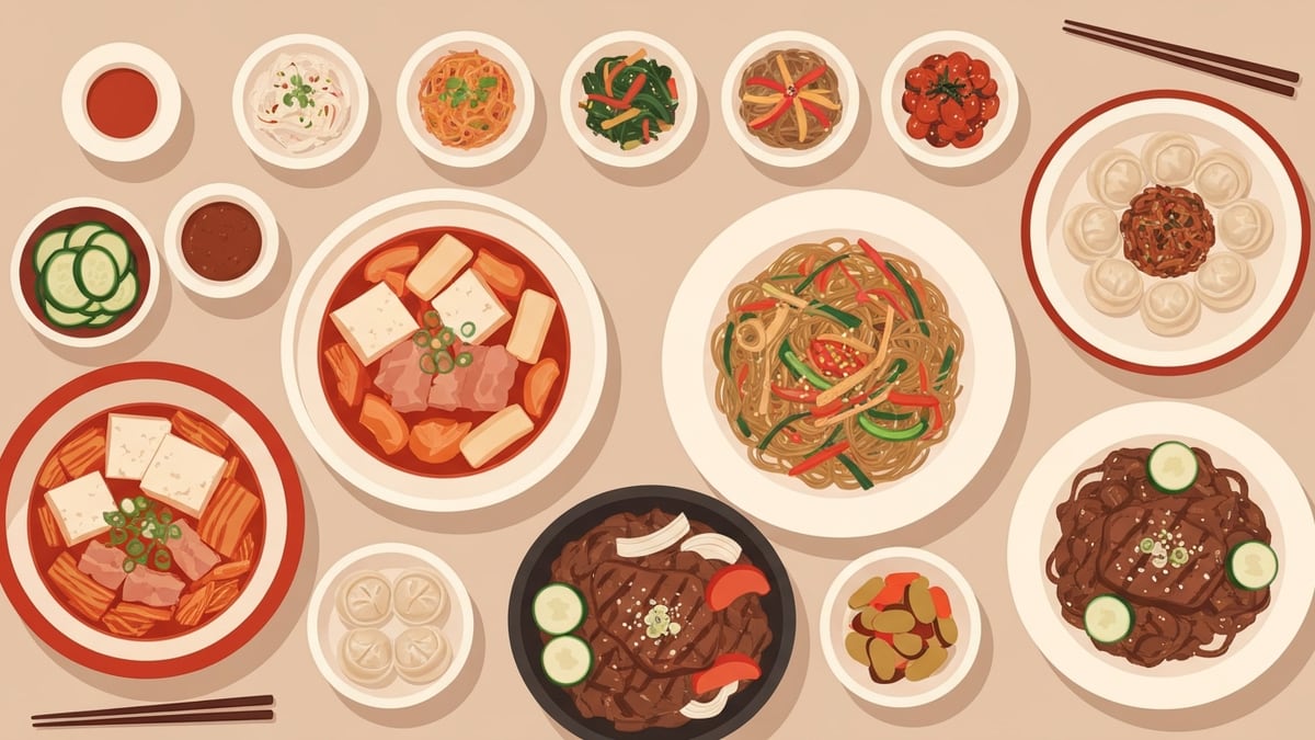 한 상 가득 차려진 여러 가지 음식