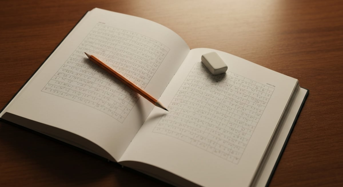 연필과 지우개가 놓인 퍼즐 책