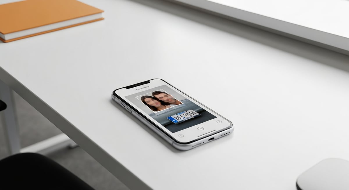 사진 속 민감 정보를 모자이크로 가리는 모습